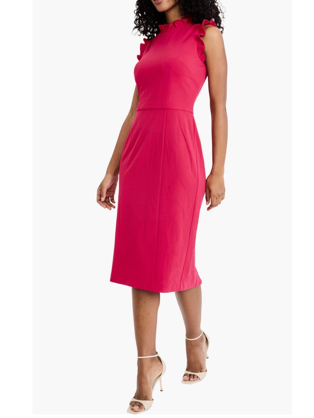 🆕 Maggie London Sleeveless Ruffle-Trim Sheath Dress in Fuchsia Size 8 c5